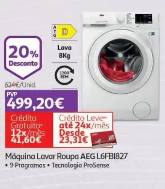 Auchan Maquina lavar roupa aeg:branco l6fbi827 promoção
