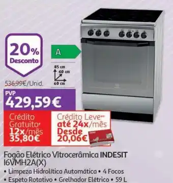 Auchan Fogão vitrocerâmica indesit:inox i6vmh2a(x) promoção