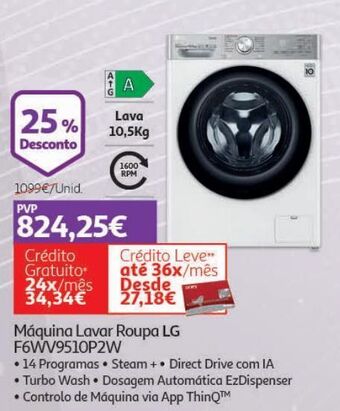 Auchan Máquina lavar roupa lg: branco f6wv9510p2w promoção