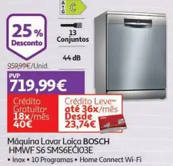 Auchan Maquina lavar loiça bosch:inox hmwf s6 sms6eci03e promoção