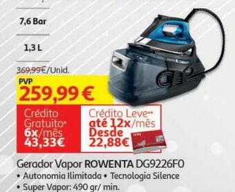 Gerador vapor rowenta:autonomia ilimitada dg9226f0