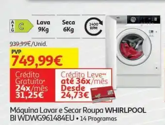 Maq, lava/seca 9/6kg whirlpool branco encastre bi wdwg961484eu
