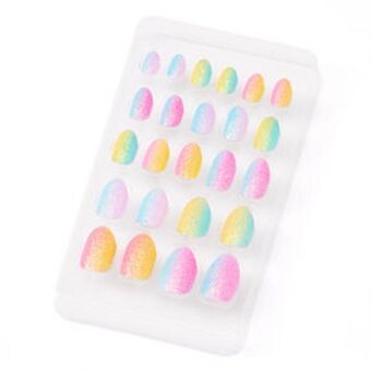 Rainbow ombre glitter stiletto vegan press on faux nail set - 24 pack