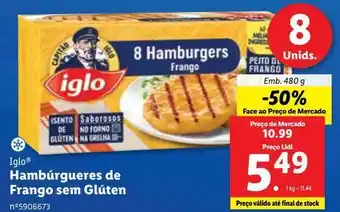 Lidl Hambúrguer de frango iglo promoção