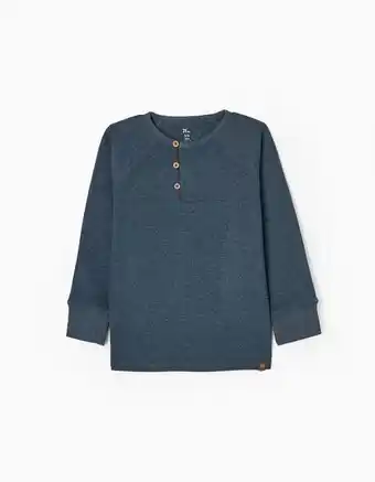 Zippy T-shirt de manga comprida com textura waffle em algodão para menino, azul escuro promoção