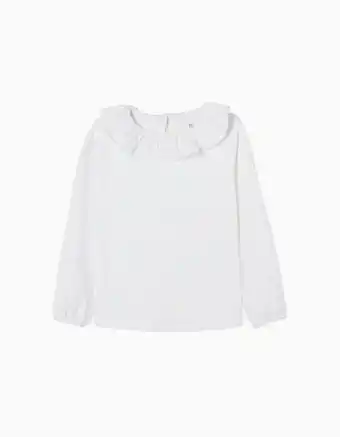 Zippy T-shirt de algodão com gola de folhos para menina, branco promoção
