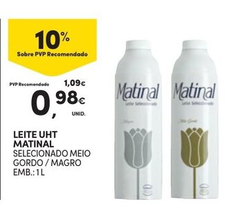 Continente Leite UHT Matinal 1L promoção