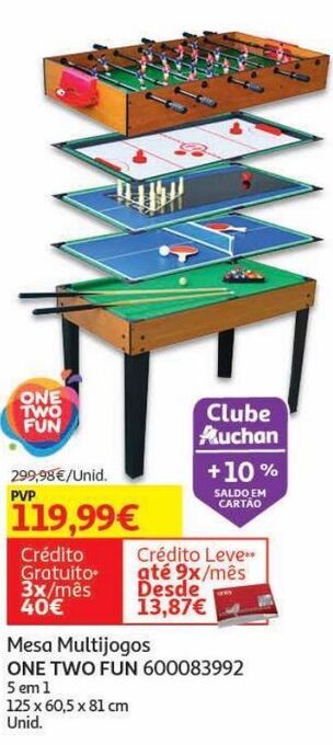 Auchan Mesa multijogos one two fun:5 em 1 125x60.5x81cm promoção