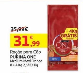 Auchan Ração cão purina one:med/max frango 8+4kg promoção