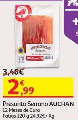 Auchan Presunto serrano auchan:cura 12 meses fatias 120 g promoção