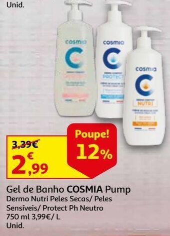Auchan Gel banho pump cosmia promoção