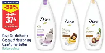 ALDI Dove Gel de Banho Coconut/Nourishing Care/Shea Butter 750ml promoção