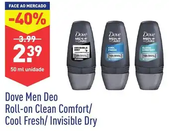 ALDI Dove Men Deo Roll-on Clean Comfort/ Cool Fresh/ Invisible Dry 50ml promoção