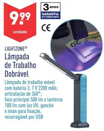 ALDI Lightzone Lâmpada de Trabalho Dobrável promoção
