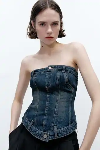 ZARA Top denim trf corsetry-inspirado promoção