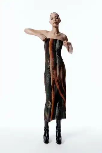 ZARA Vestido de tule estampado promoção