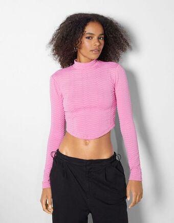 Bershka T-shirt de manga comprida com estrutura promoção