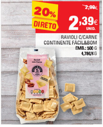 Continente Ravioli C/ Carne Continente Fácil & Bom 500g promoção