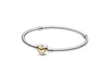 Pandora Pulseira malha snake fecho coração dourado abobadado promoção