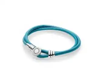 Pandora Pulseira de couro turquesa dupla volta promoção