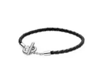 Pulseira de couro preta fecho em t