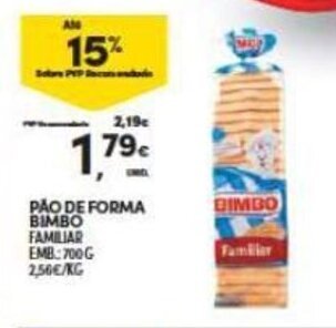 Continente Pao de Forma Bimbo 700g promoção