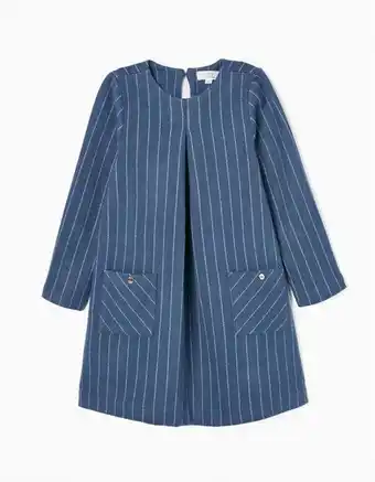 Vestido às riscas em interlock para menina, azul