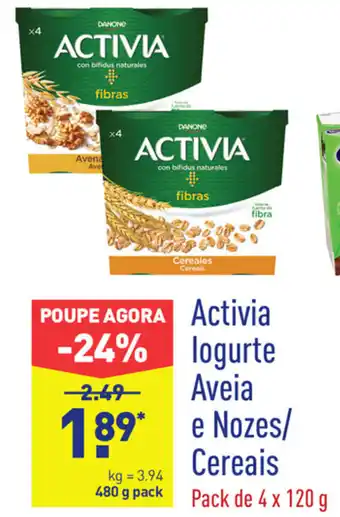 ALDI Activia Iougurte Aveia e Nozes/ Cereais 480g promoção