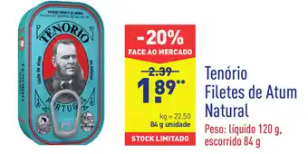 ALDI Tenório Filetes de Atum Natural 84g promoção