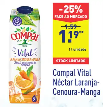 ALDI Compal Néctar Laranja-Cenoura-Manga 1L promoção