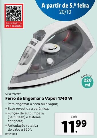 Lidl Ferro de engomar silvercrest promoção