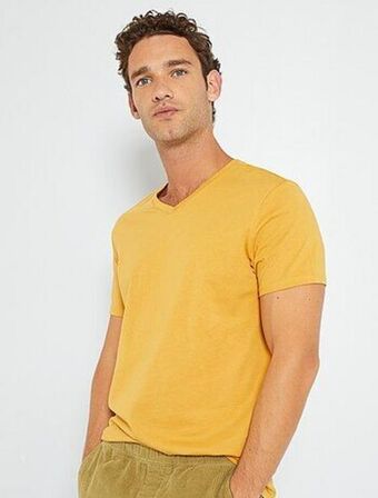 Kiabi T-shirt regular em algodão com decote em bico promoção