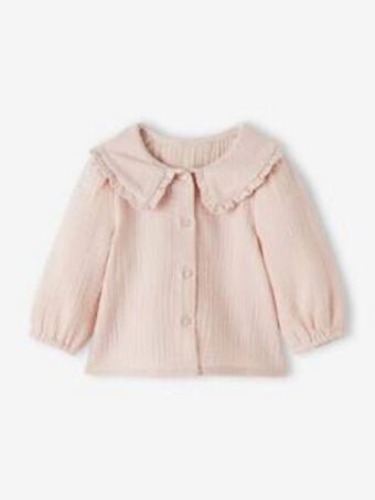 Vertbaudet Blusa em gaze de algodão, gola fantasia, para bebé - rosa... promoção