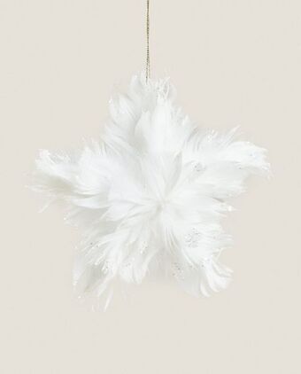 ZARA HOME Enfeite estrela grande plumas brancas promoção