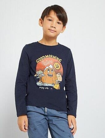 Kiabi T-shirt de manga comprida estampada promoção