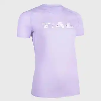 Decathlon T-shirt de trail running mulher lilás com grafismo promoção