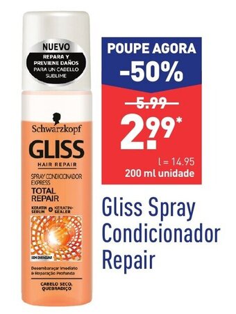 ALDI Gliss Spray Condicionador Repair 200ml promoção