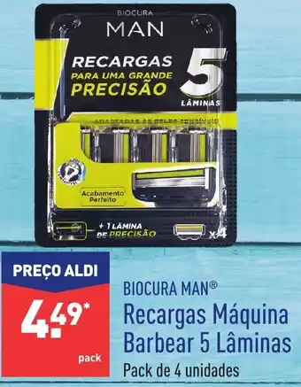 ALDI Biocura Man Recargas Máquina Barbear 5 Lâminas 4 Unid promoção