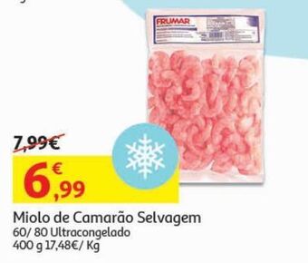 Miolo camarão selvagem:60/80 ultracongelado 400 gr