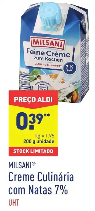 ALDI Milsani Creme Culinária com Natas 7% UHT 200g promoção