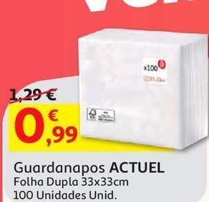 Auchan Guardanapos actuel folha dupla 33x33cm 100und promoção