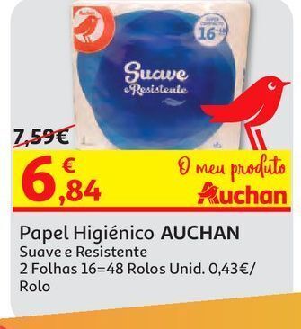 Auchan Papel higiénico auchan suave e resistente 2f 16=48r promoção