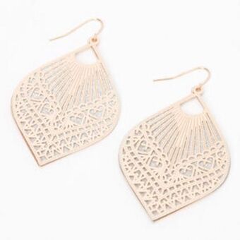 Claire's Rose gold 2.5" filigree teardrop drop earrings promoção