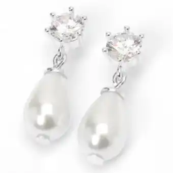 Claire's Silver 0.5" crystal pearl teardrop drop earrings promoção