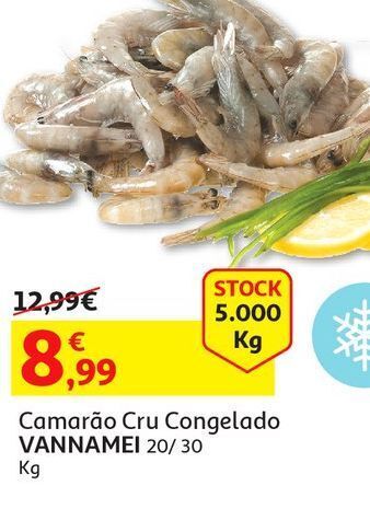 Auchan Camarão cru congelado 20/30 vannamei kg promoção