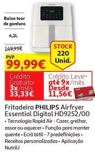 Auchan Fritadeira philips airfryer essential digital hd9252/00 promoção