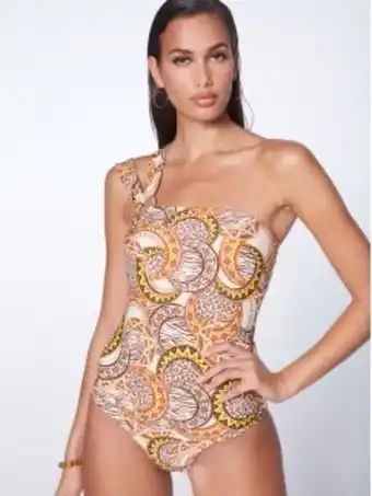 Fato de banho alças assimétricas estampado