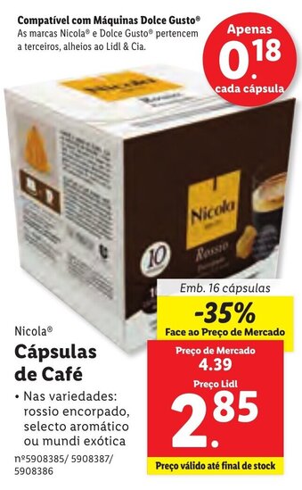 Lidl Nicola Cápsulas de Café 16 Cápsulas promoção