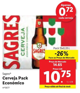 Lidl Sagres Cerveja Pack Económico 15x0,33L promoção