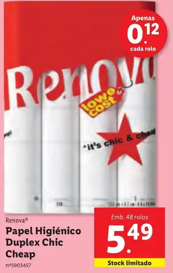Lidl Renova Papel Higiénico Duplex Chic Cheap 48 rolos promoção